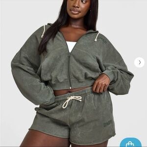 NWT Oner Active Raw Lounge Oversized Zip Hoodie Washed Dark Khaki S